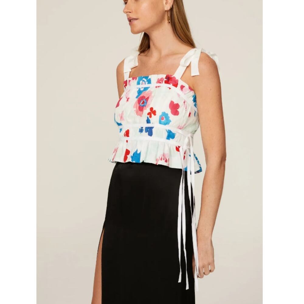 PETER SOM X ANTHROPOLOGIE Multicolor Poppy Floral Smocked Crop Top Size 0